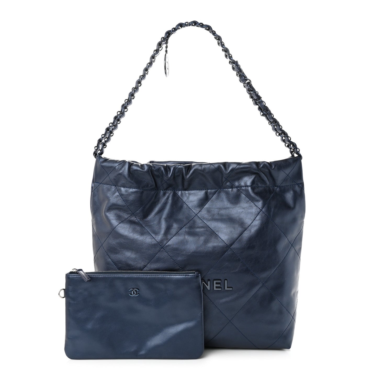 Metallic Calfskin Quilted Small Chanel 22 Navy Blue