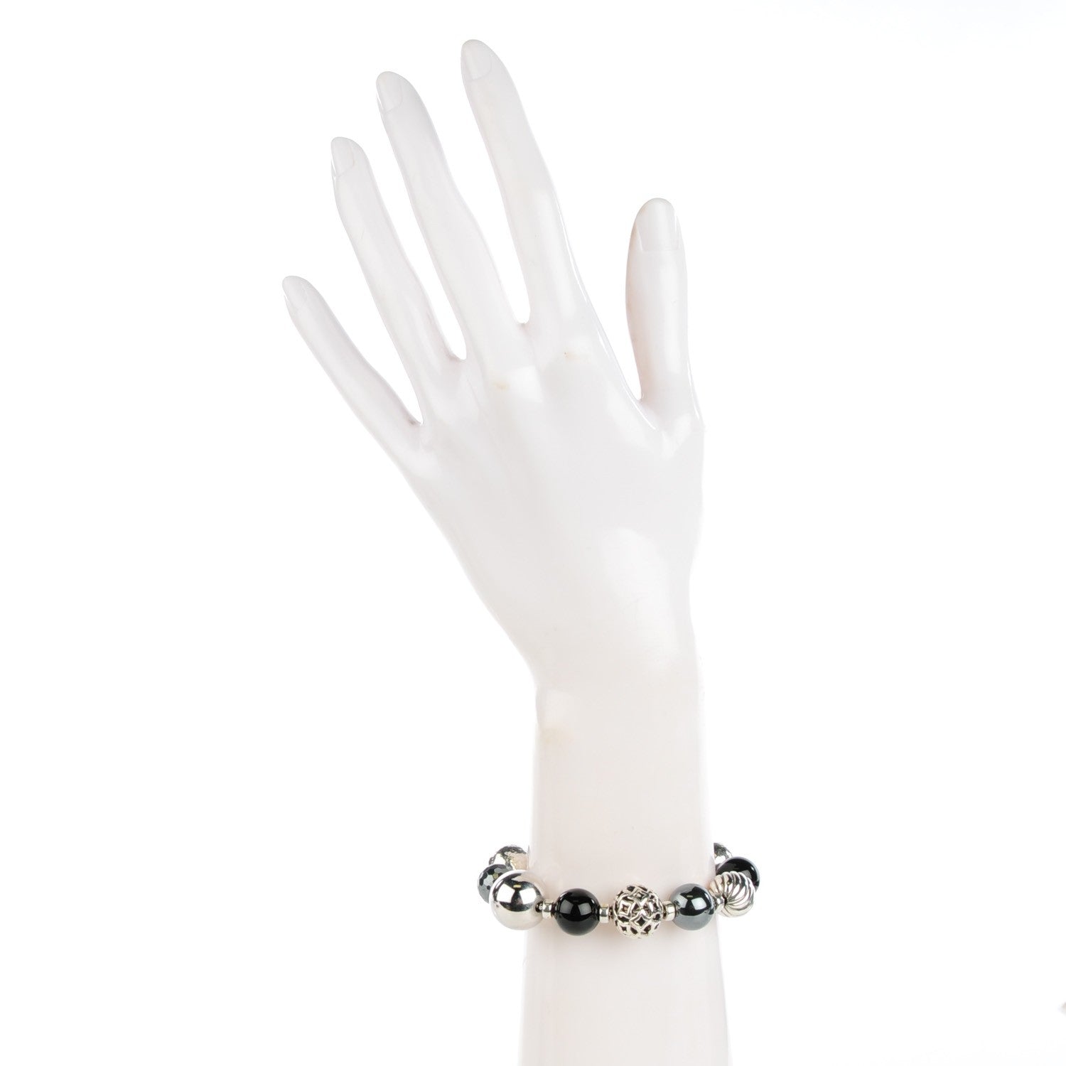 David Yurman Sterling Silver Black Onyx Hematine 14mm Elements Bracelet 2 of 6