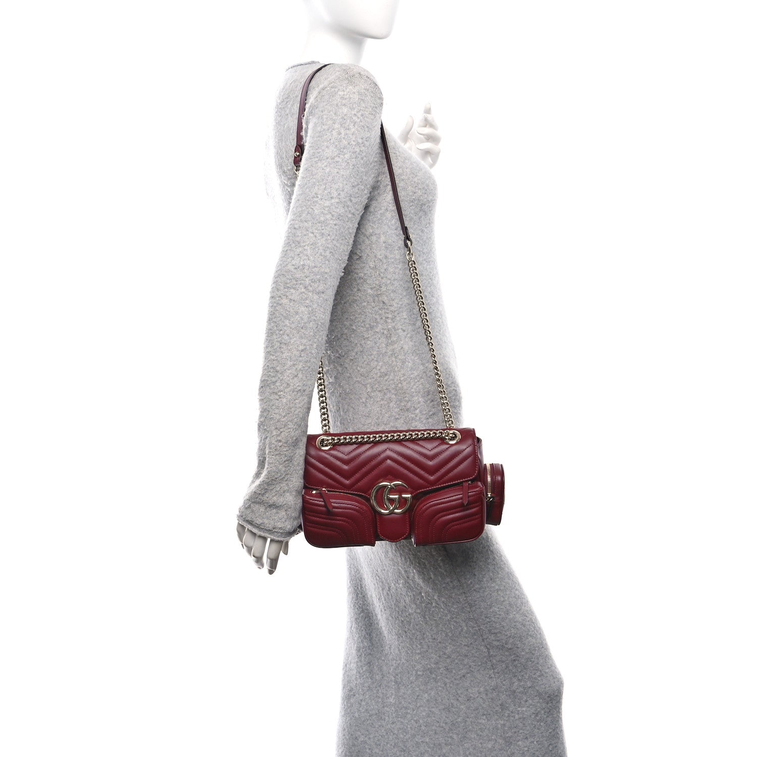 Gucci Calfskin Matelasse Small GG Marmont Multi Pocket Shoulder Bag Rosso Ancora 2 of 9
