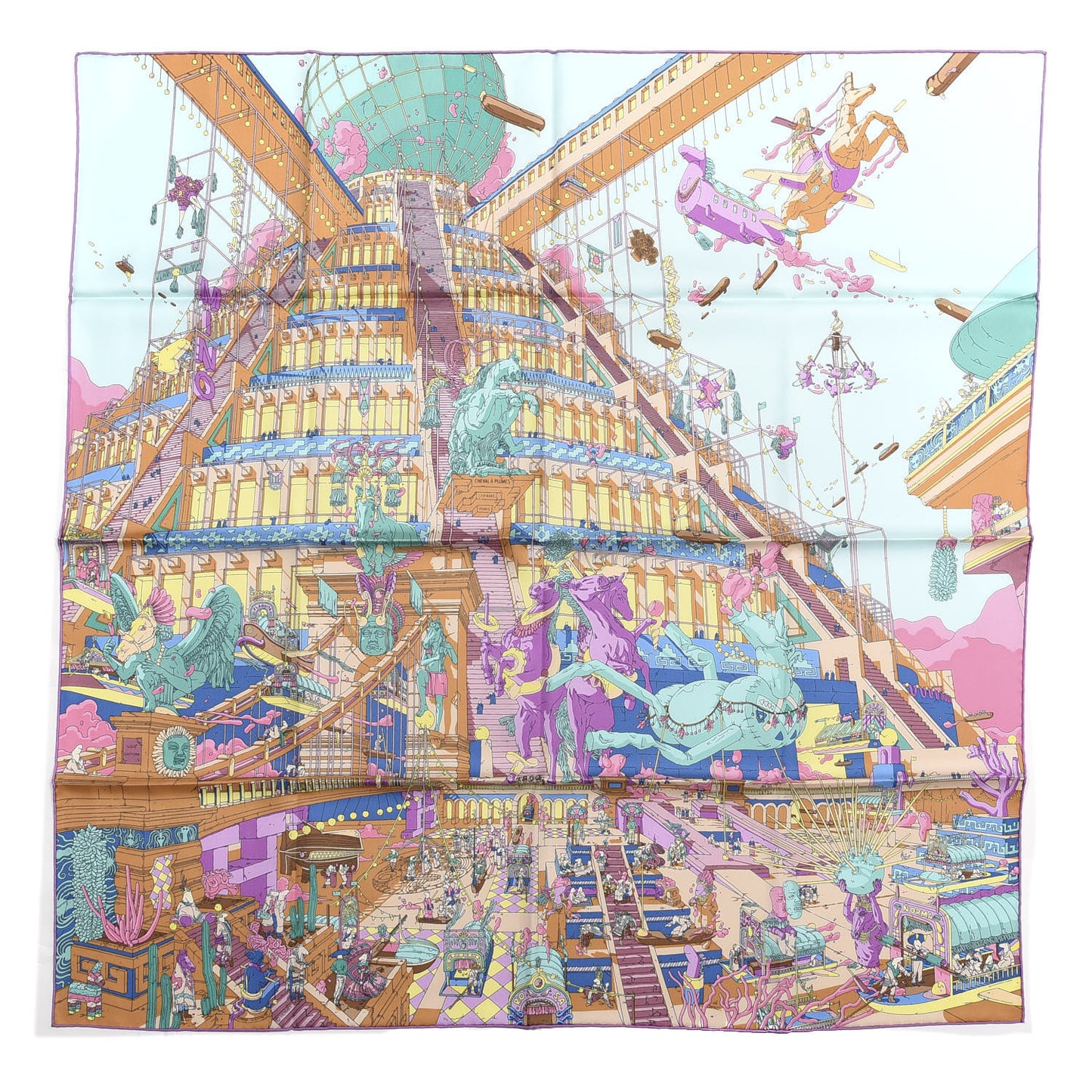 Silk La Legende Du Cheval Scarf 90 Mauve Aqua Camel