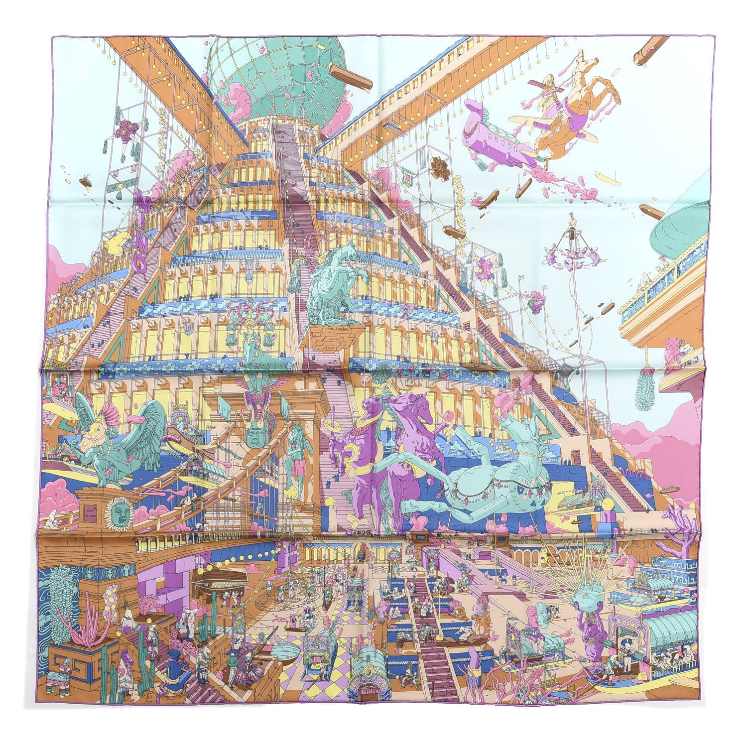 Hermes Silk La Legende Du Cheval Scarf 90 Mauve Aqua Camel 1 of 4