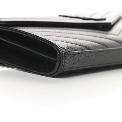 Saint Laurent Grain De Poudre Matelasse Chevron Monogram Chain Wallet Black 9 of 11