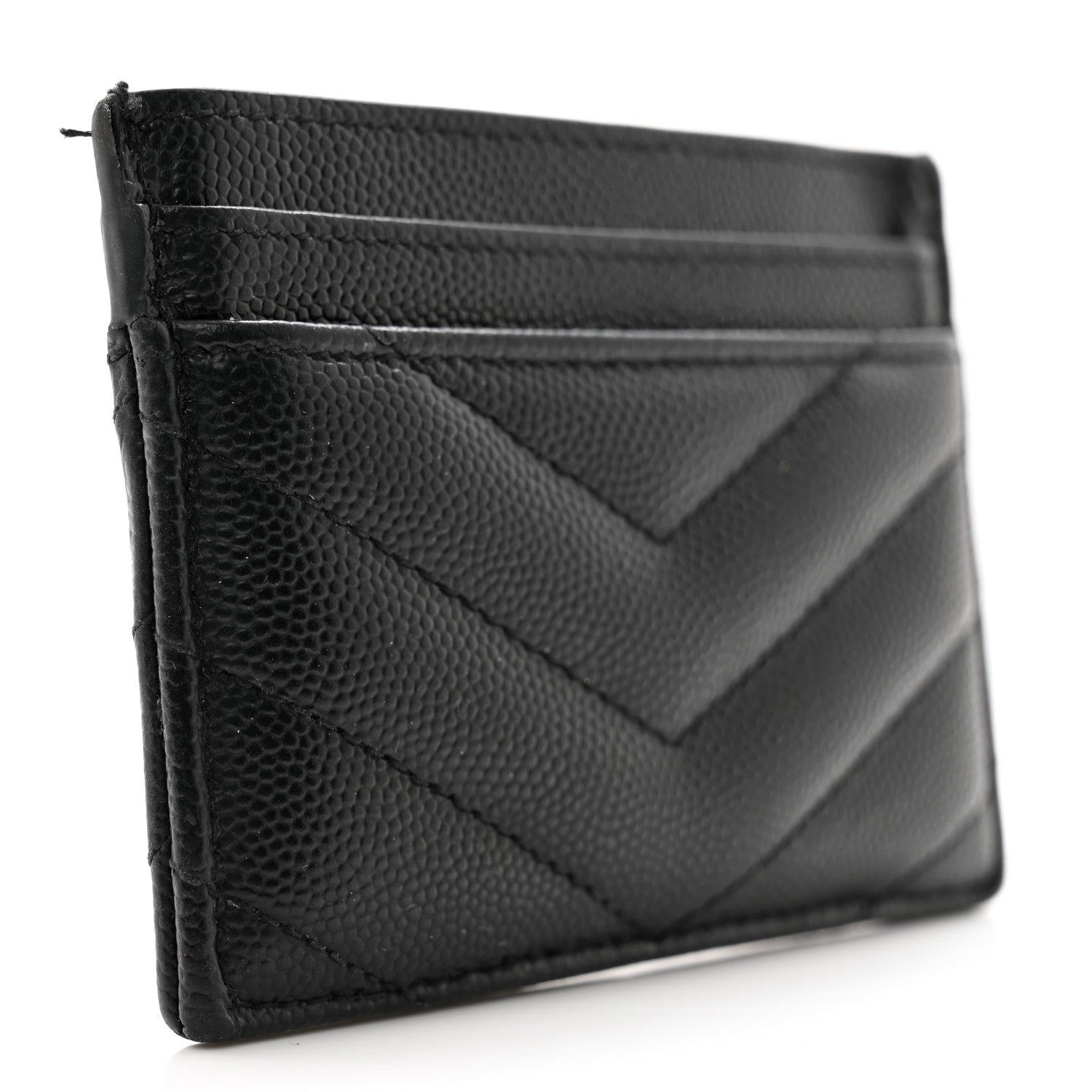 Saint Laurent Grain De Poudre Matelasse Chevron Monogram Credit Card Case Black 3 of 9