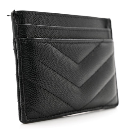 Saint Laurent Grain De Poudre Matelasse Chevron Monogram Credit Card Case Black 3 of 9