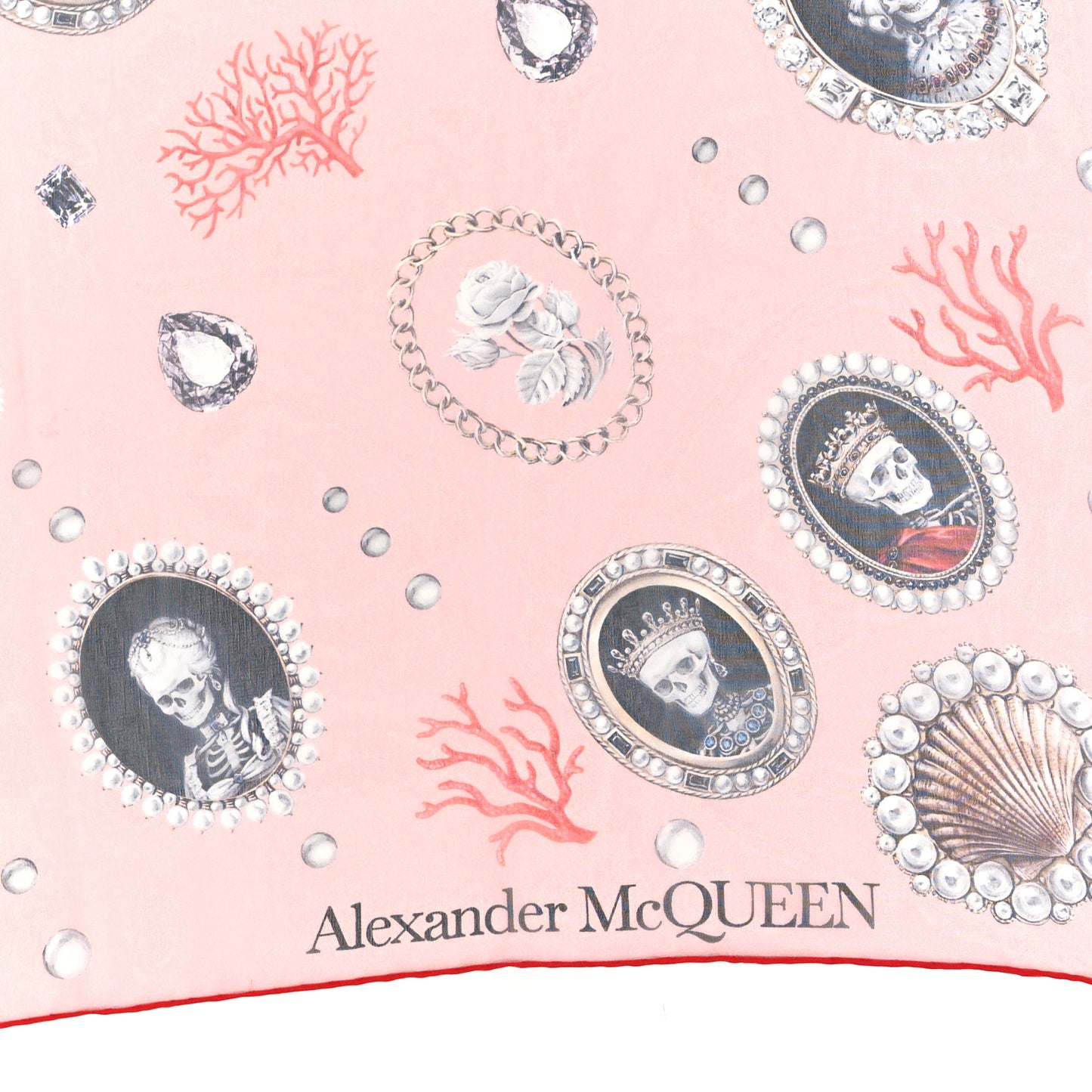 Silk Skull Gems Print Scarf Pink