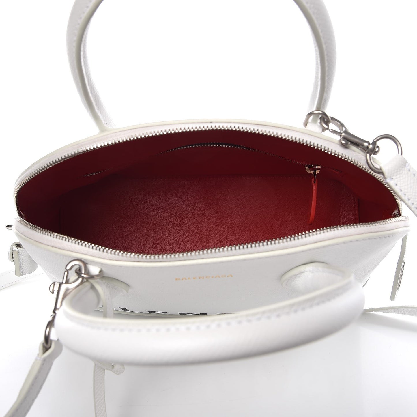 Signature Grained Calfskin Logo S Ville Top Handle Bag White