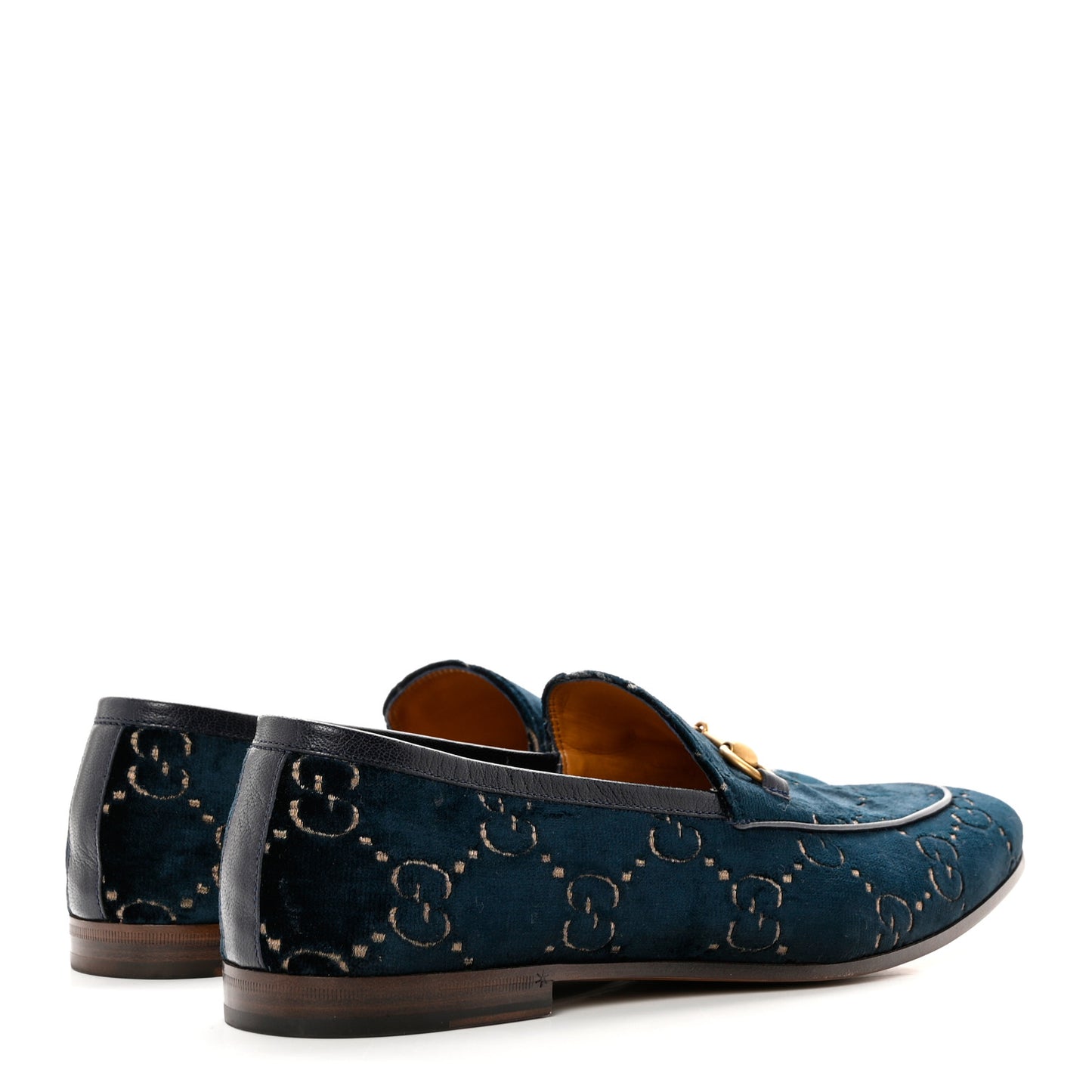 Velvet GG Monogram Horsebit Mens Jordaan Loafers 11 Blue Beige
