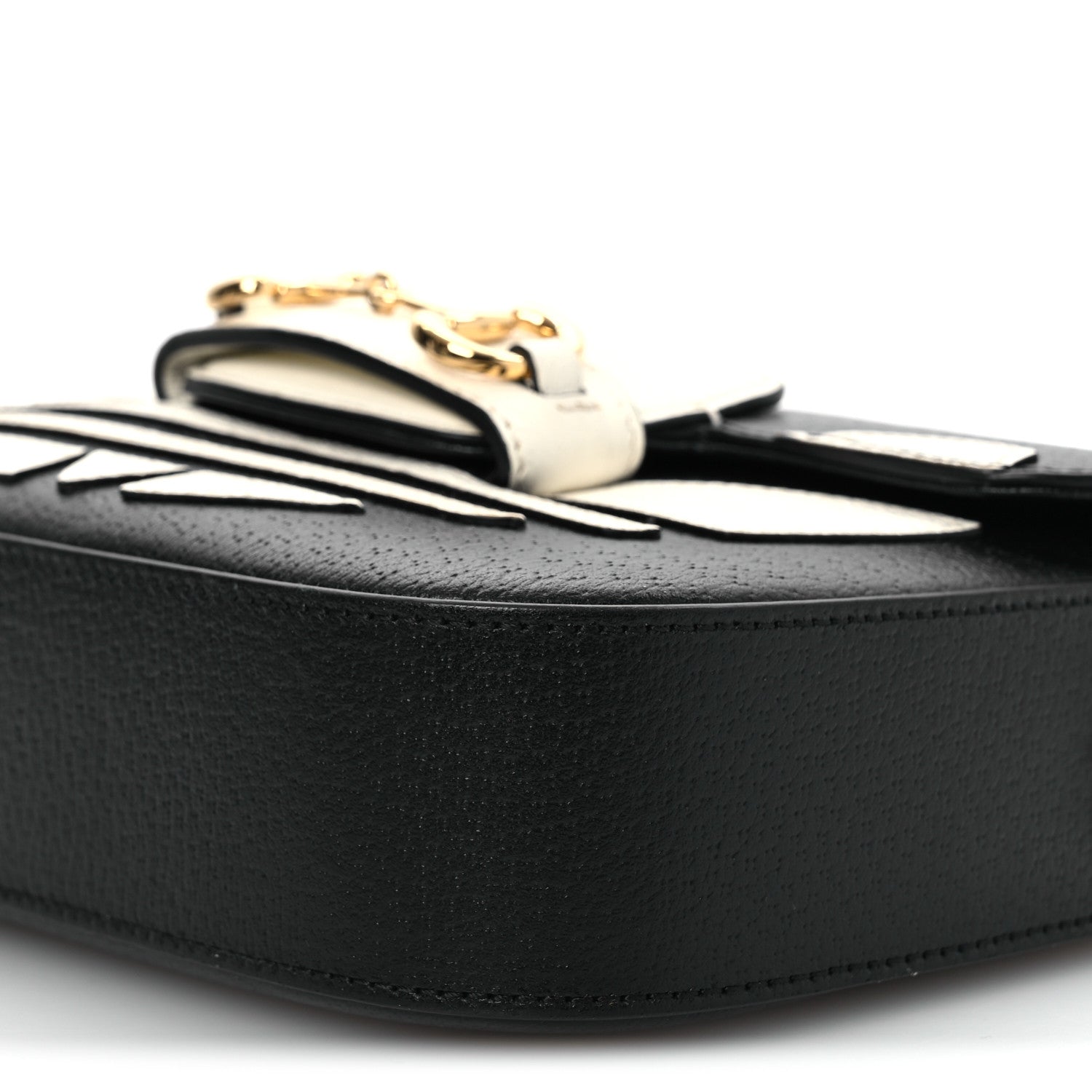 Gucci X ADIDAS Textured Dollar Calfskin Web Trefoil Mini Horsebit 1955 Shoulder Bag Black Off White 10 of 11