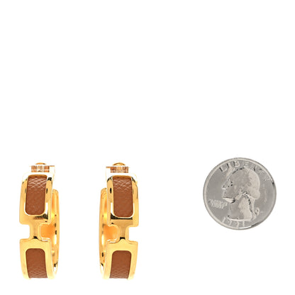 Hermes Gold Plated Epsom Olympe Hoop Earrings Gold 2 of 5