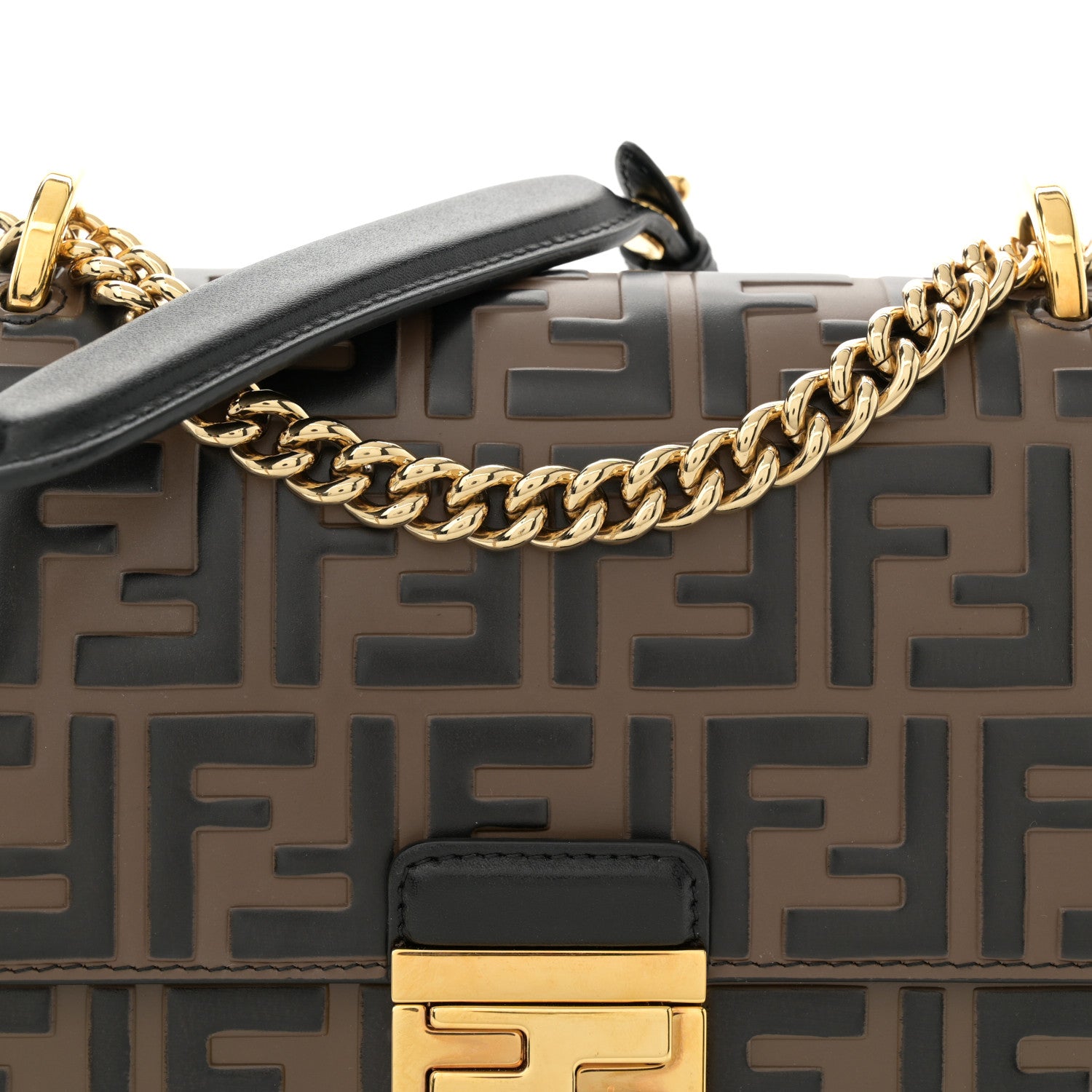 Fendi Vitello Liberty Bi-Color FF 1974 Embossed Small Kan U Shoulder Bag Maya Black 8 of 13