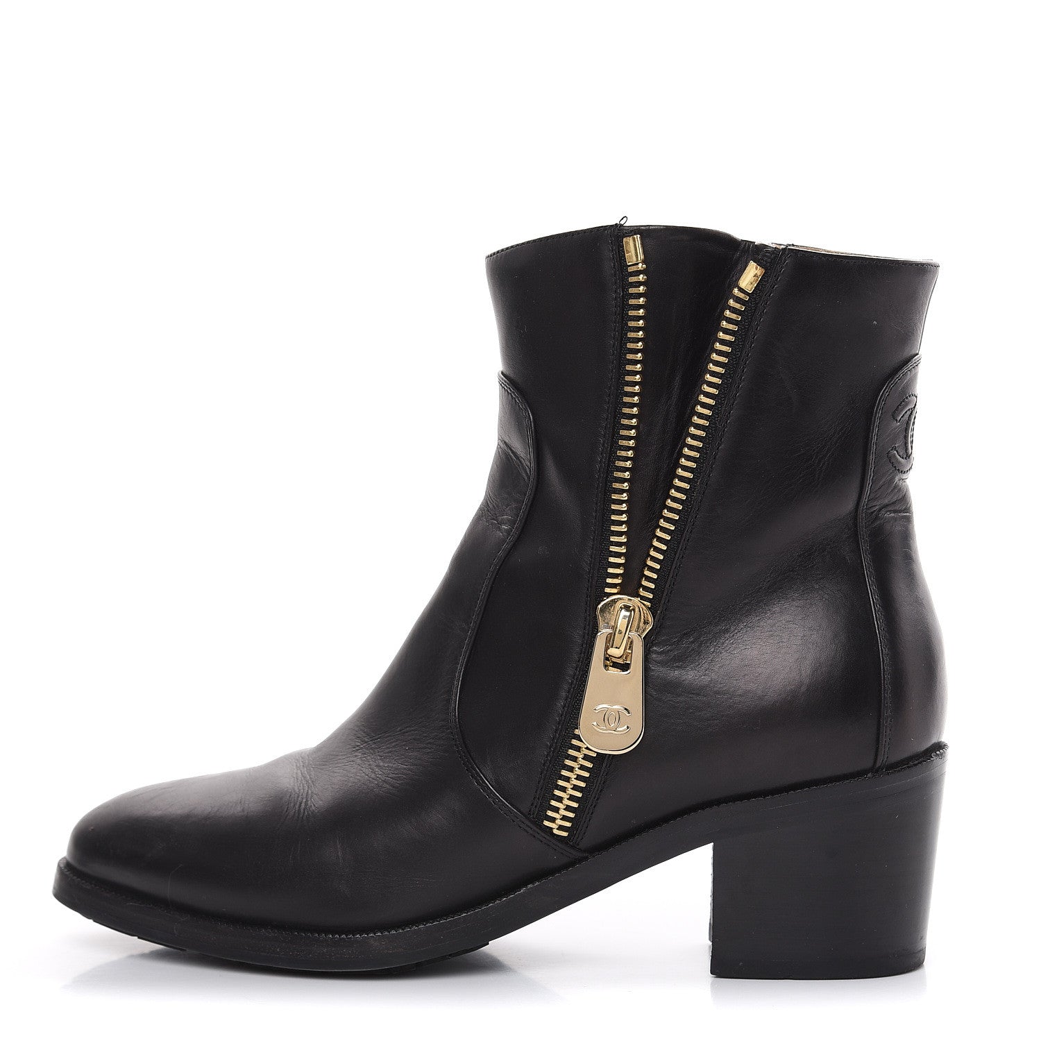 Chanel Calfskin Double Zip Short Boots 36.5 Black 1 of 14