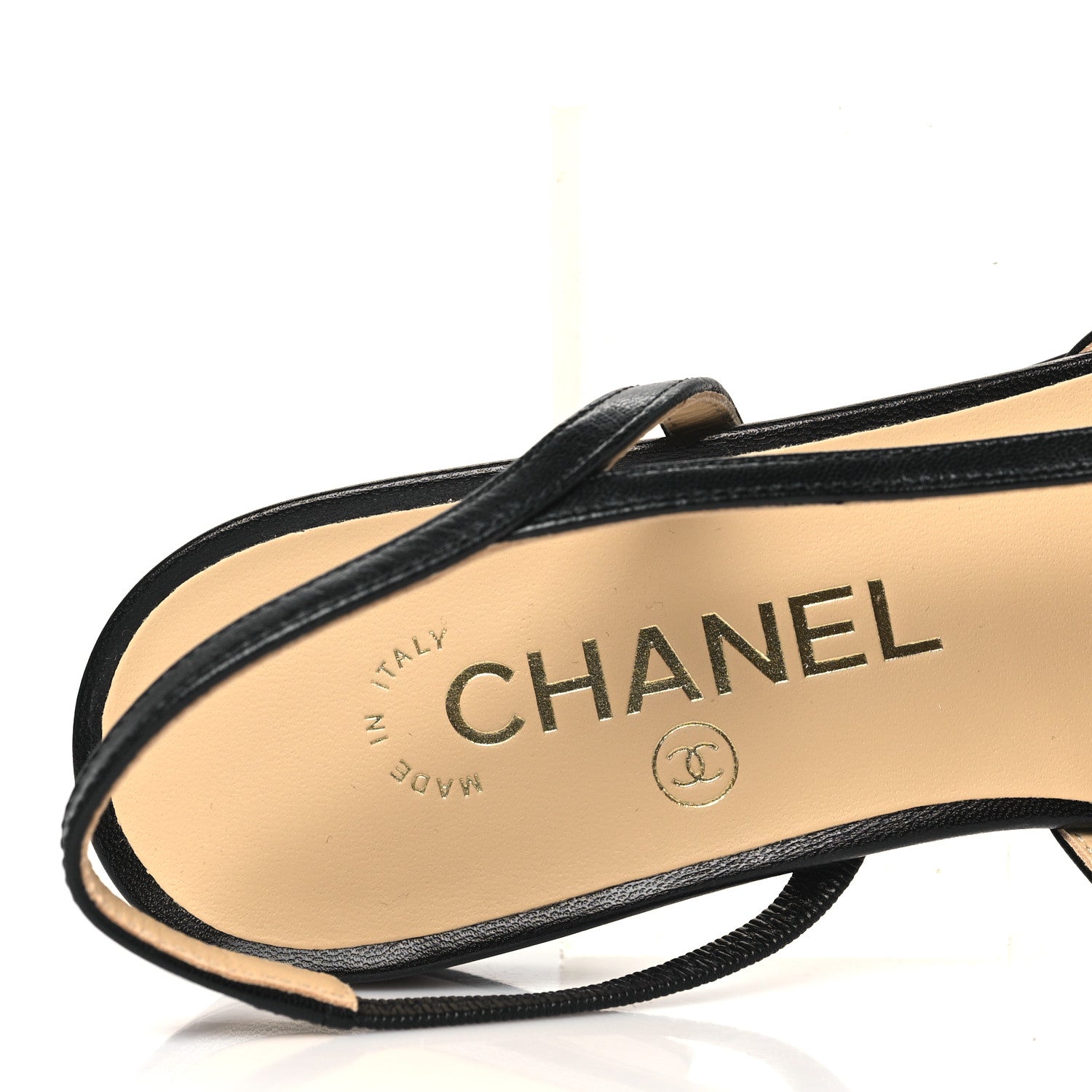 Chanel Goatskin Grosgrain Cap Toe CC Slingback Flats 37.5 Black 7 of 9