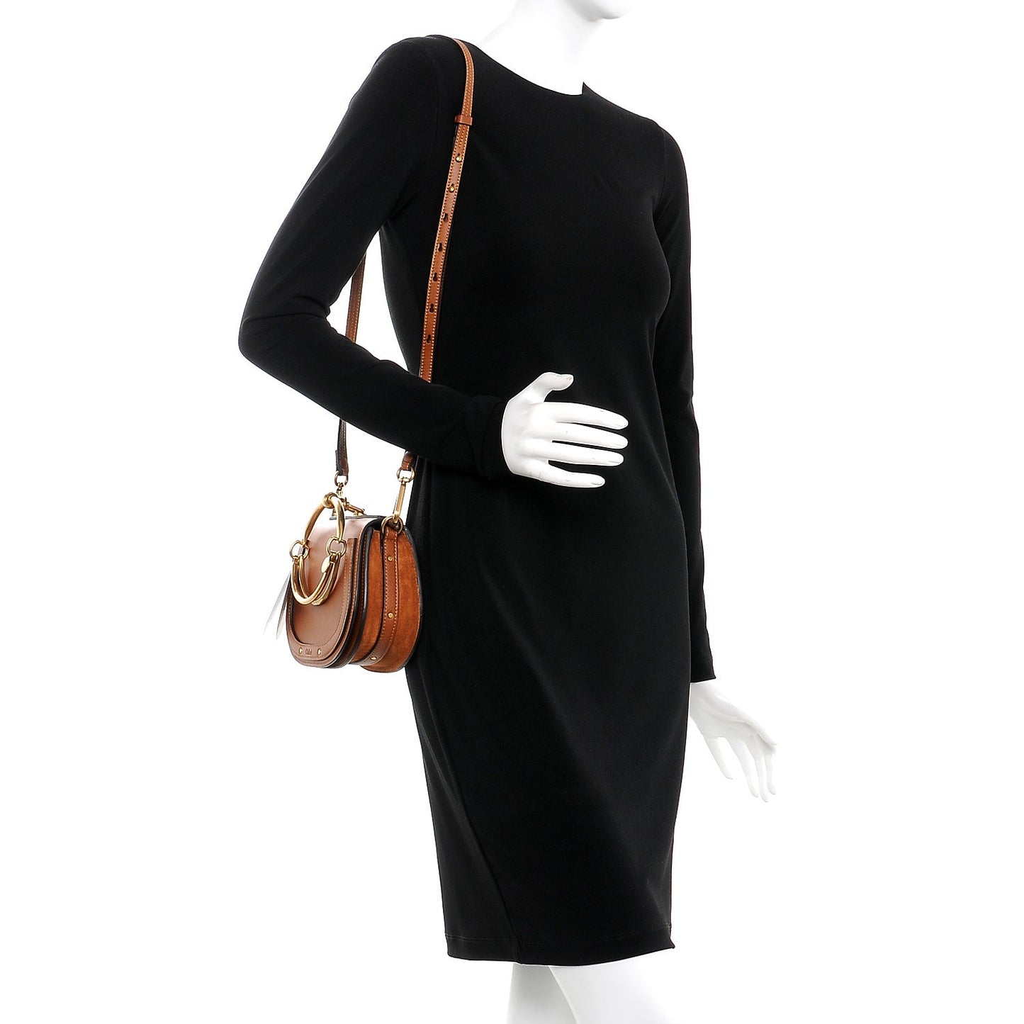 Calfskin Suede Small Nile Bracelet Bag Caramel