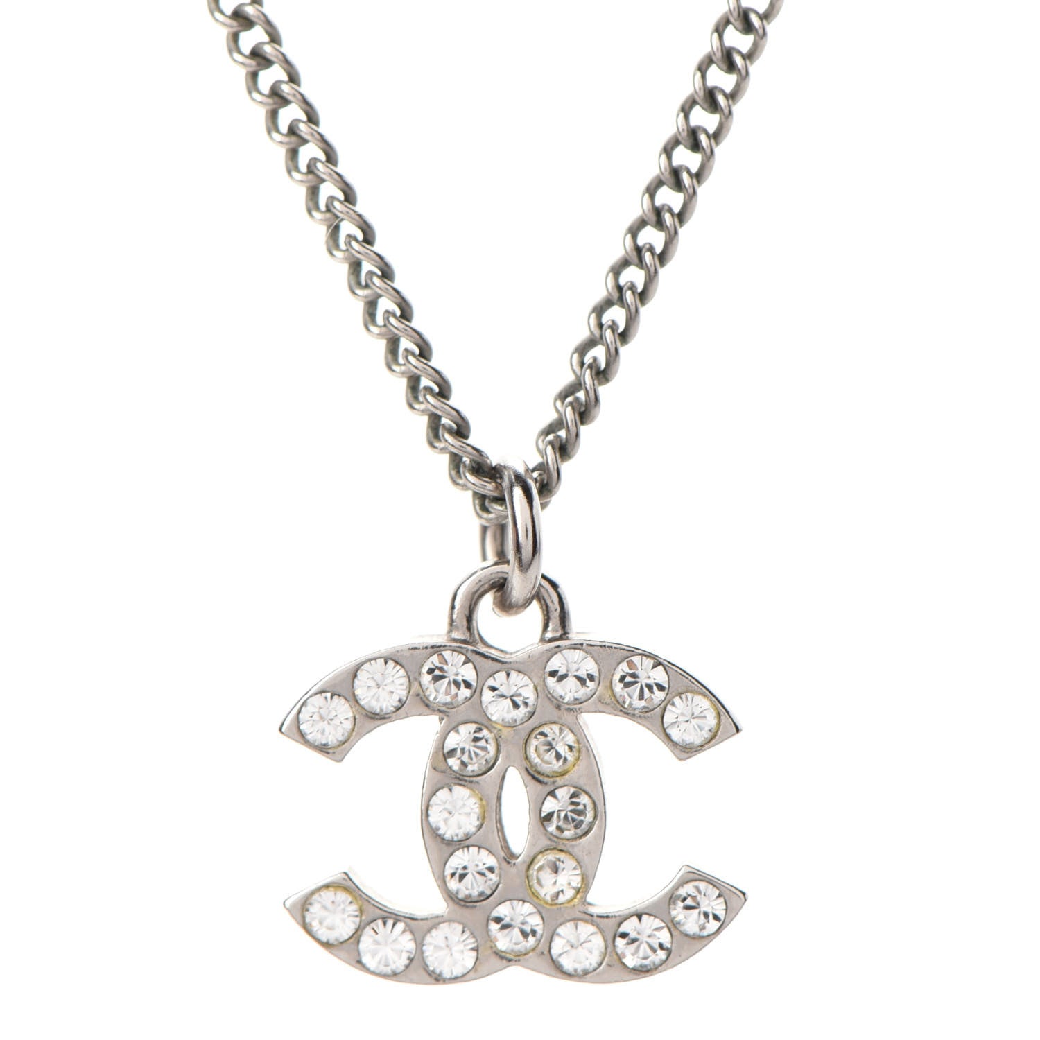 Chanel Crystal Timeless CC Necklace Silver 3 of 6
