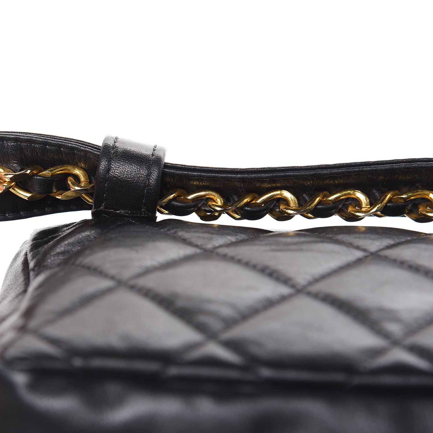 Lambskin Quilted Flap Waist Belt Bag Black