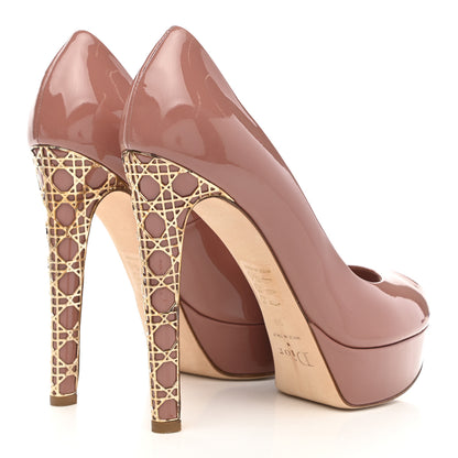 Christian Dior Patent Metal Cannage Peep Toe Pumps 39 Nude 4 of 13