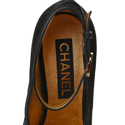Chanel Suede Calfskin Pearl Shamrock CC Sandals 37 Black 7 of 9