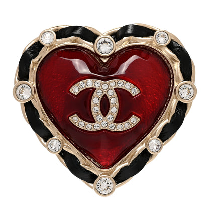Chanel CC Lambskin Resin Crystal Heart Brooch Gold Red Black 1 of 5