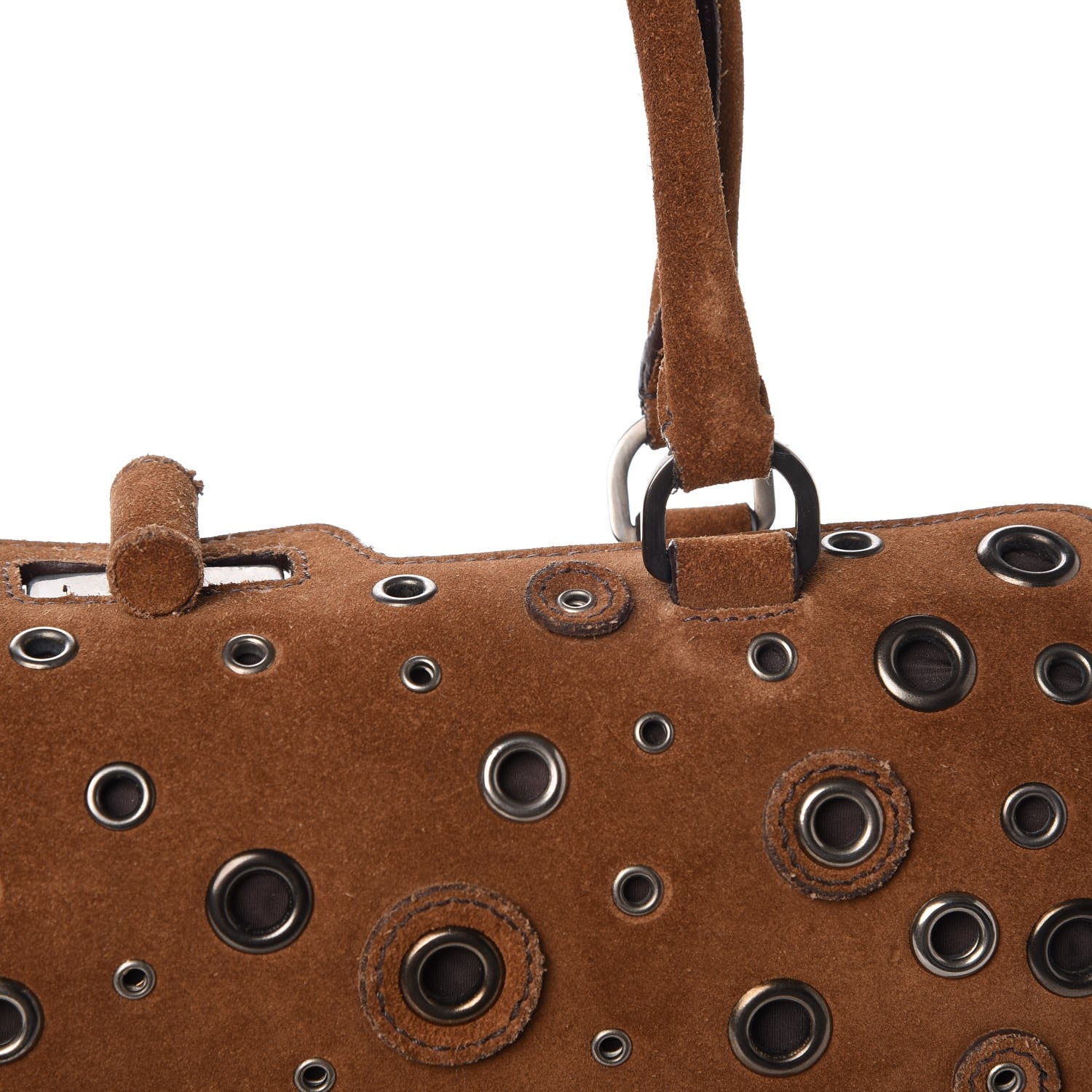 Prada Suede Grommet Frame Satchel Tabacco 12 of 22