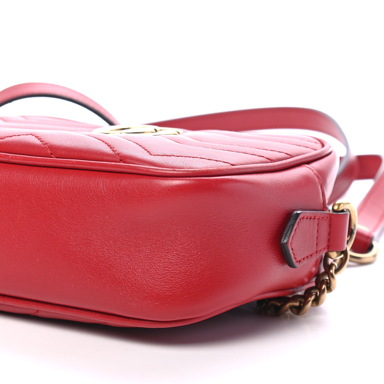 Gucci Calfskin Matelasse Mini GG Marmont Chain Shoulder Bag Hibiscus Red 9 of 9