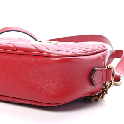 Gucci Calfskin Matelasse Mini GG Marmont Chain Shoulder Bag Hibiscus Red 9 of 9
