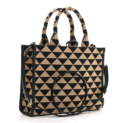 Prada Jacquard Saffiano Triangolo Symbole Embroidered Small Tote Black Corda 3 of 10