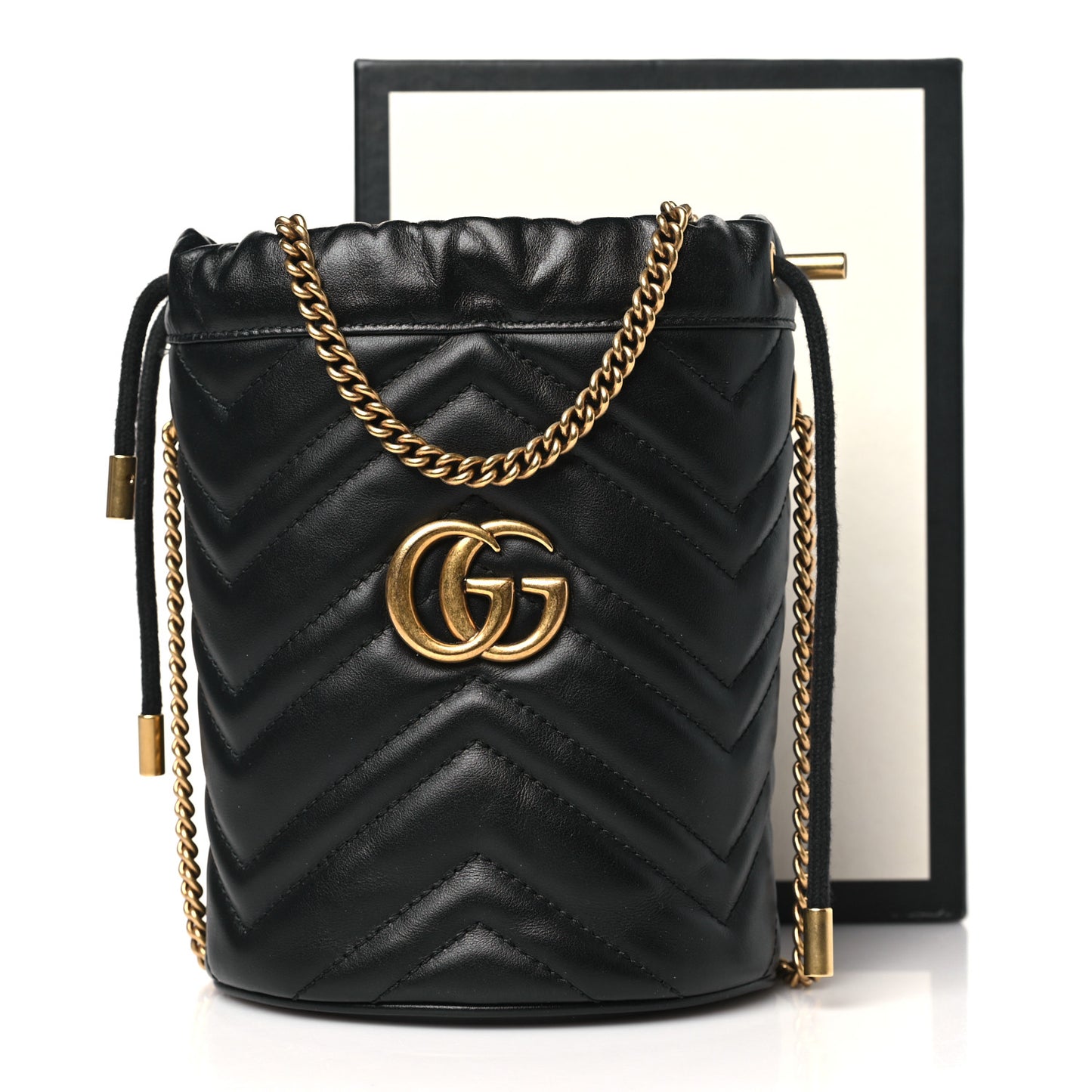 Calfskin Matelasse Mini GG Marmont 2.0 Bucket Bag Black