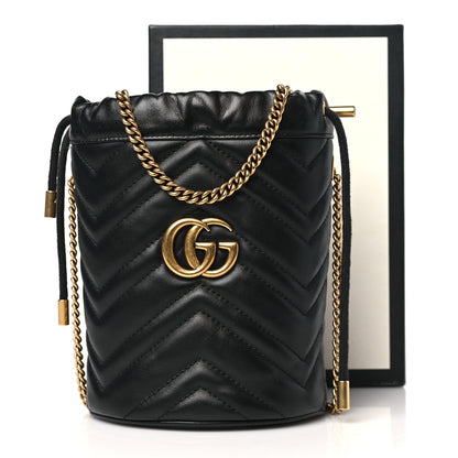 Gucci Calfskin Matelasse Mini GG Marmont 2.0 Bucket Bag Black 11 of 11