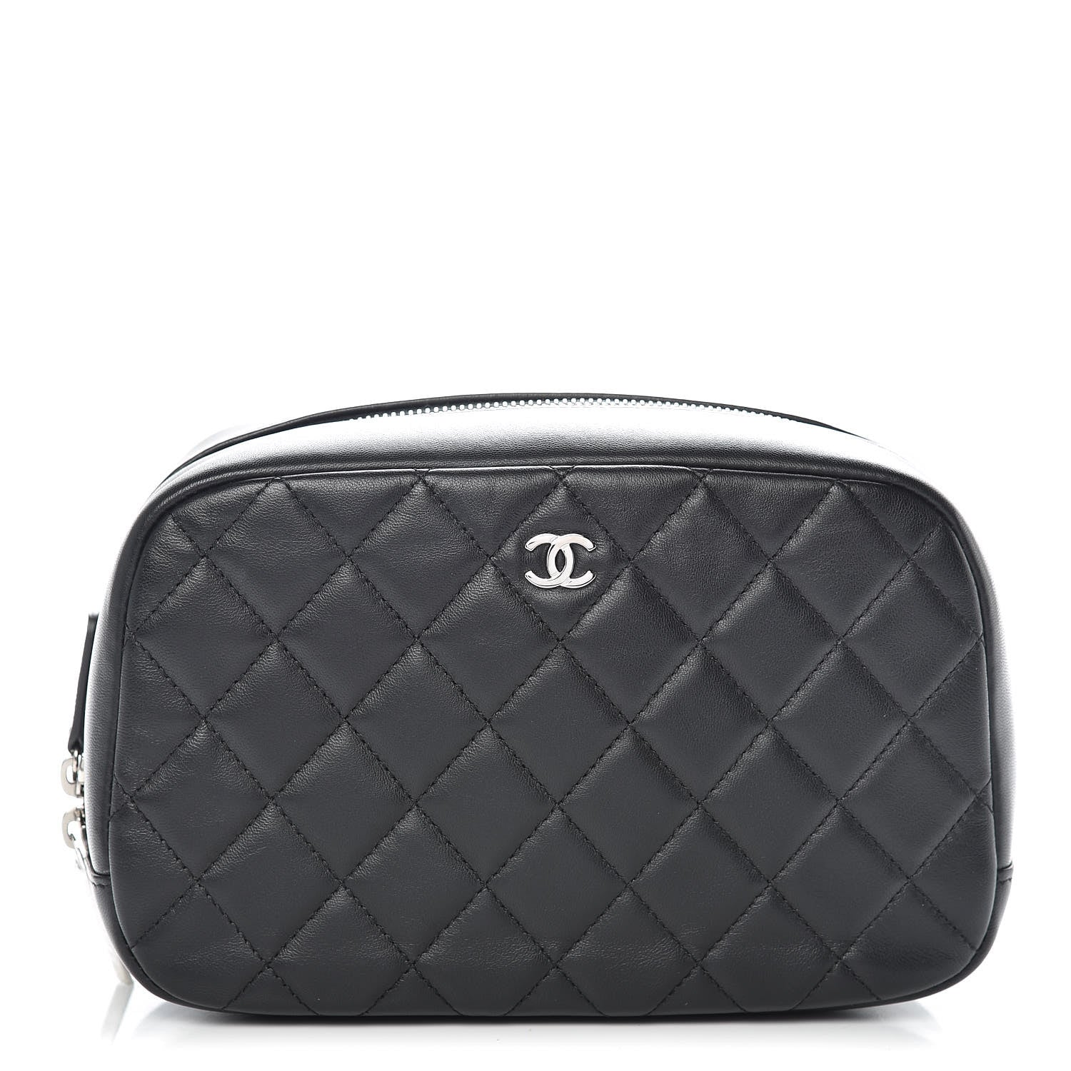 Chanel Lambskin Quilted Medium Curvy Pouch Cosmetic Case Black 1 of 7