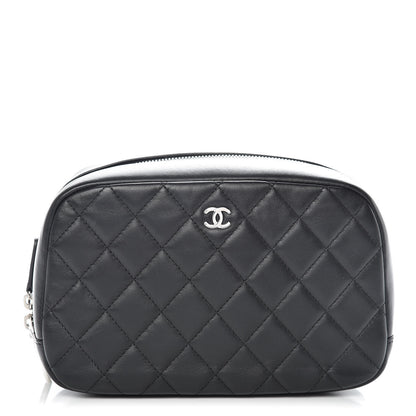 Chanel Lambskin Quilted Medium Curvy Pouch Cosmetic Case Black 1 of 7