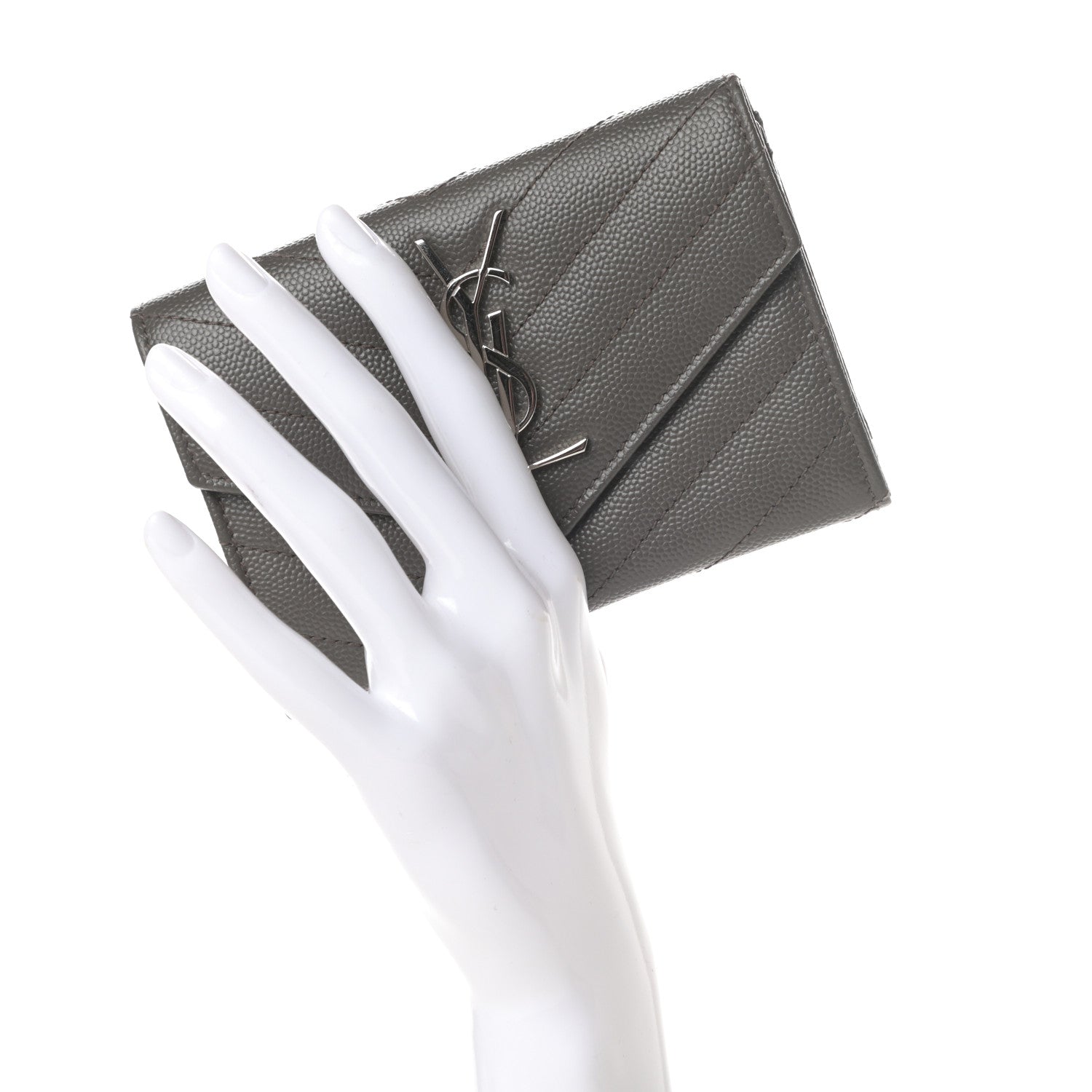 Saint Laurent Grain De Poudre Matelasse Chevron Small Monogram Envelope Wallet Earth 2 of 8