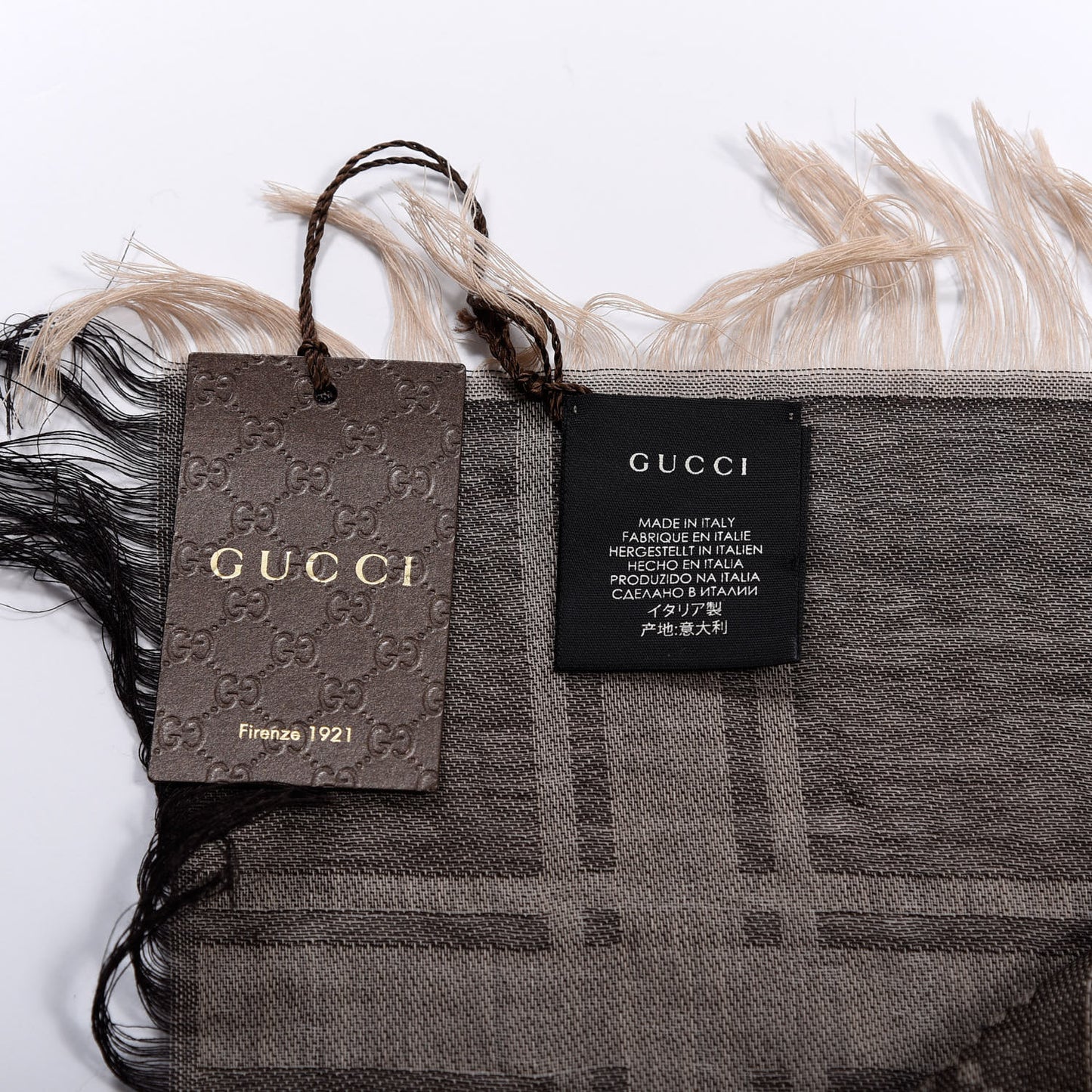 Wool Silk GG Monogram Diamante Plaid Surviee Shawl Beige Dark Brown