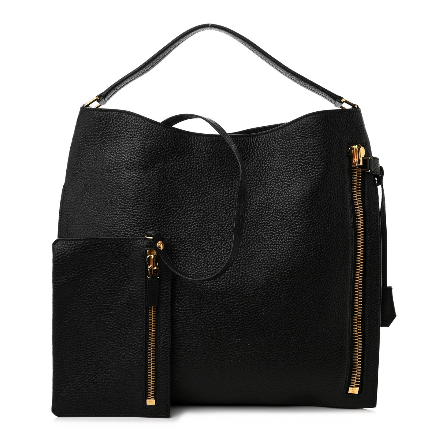 Pebbled Calfskin Large Alix Padlock Zip Hobo Bag Black