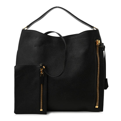 Tom Ford Pebbled Calfskin Large Alix Padlock Zip Hobo Bag Black 1 of 9
