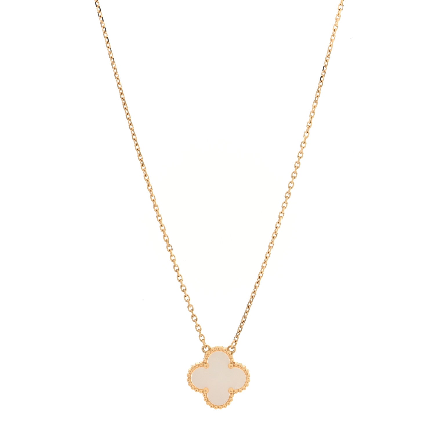Van Cleef & Arpels 18K Yellow Gold Mother of Pearl Vintage Alhambra Pendant Necklace 1 of 5