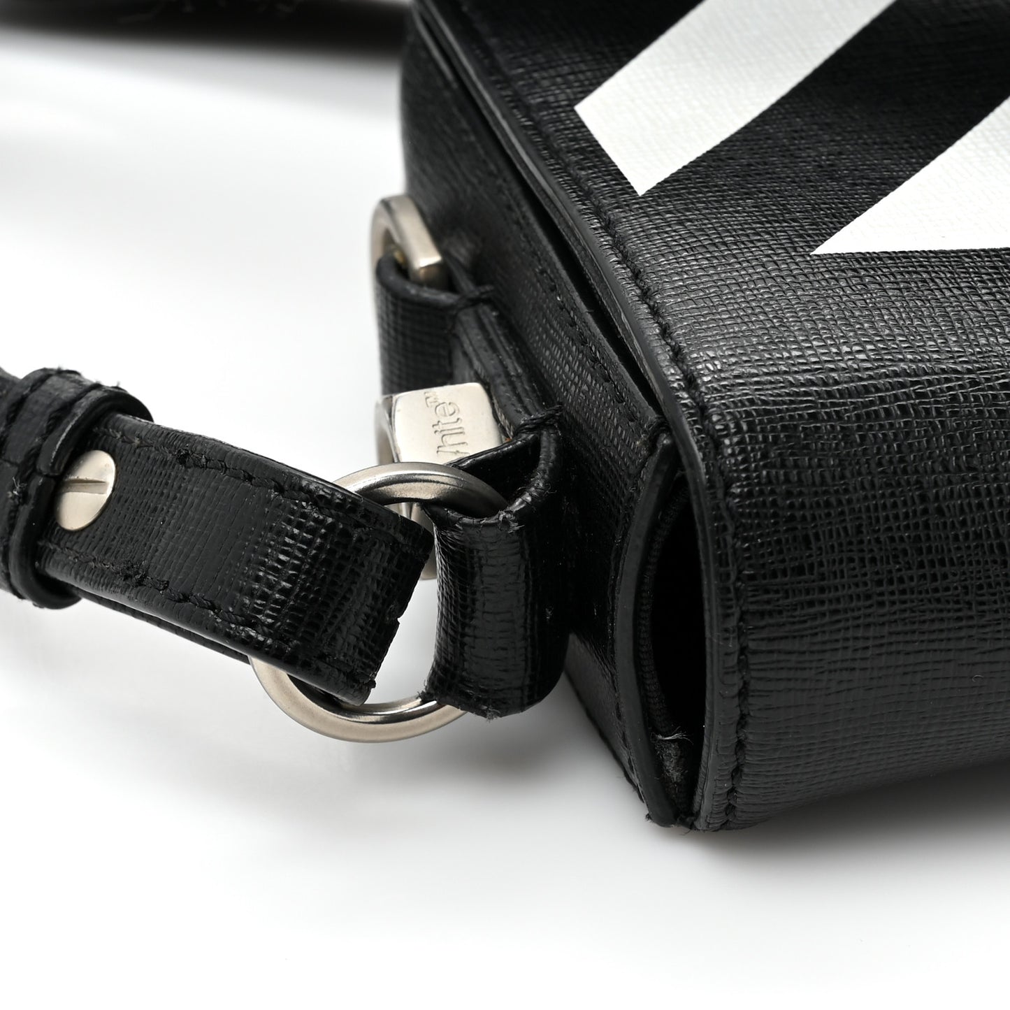Saffiano Striped Mini Diag Binder Clip Bag Black White