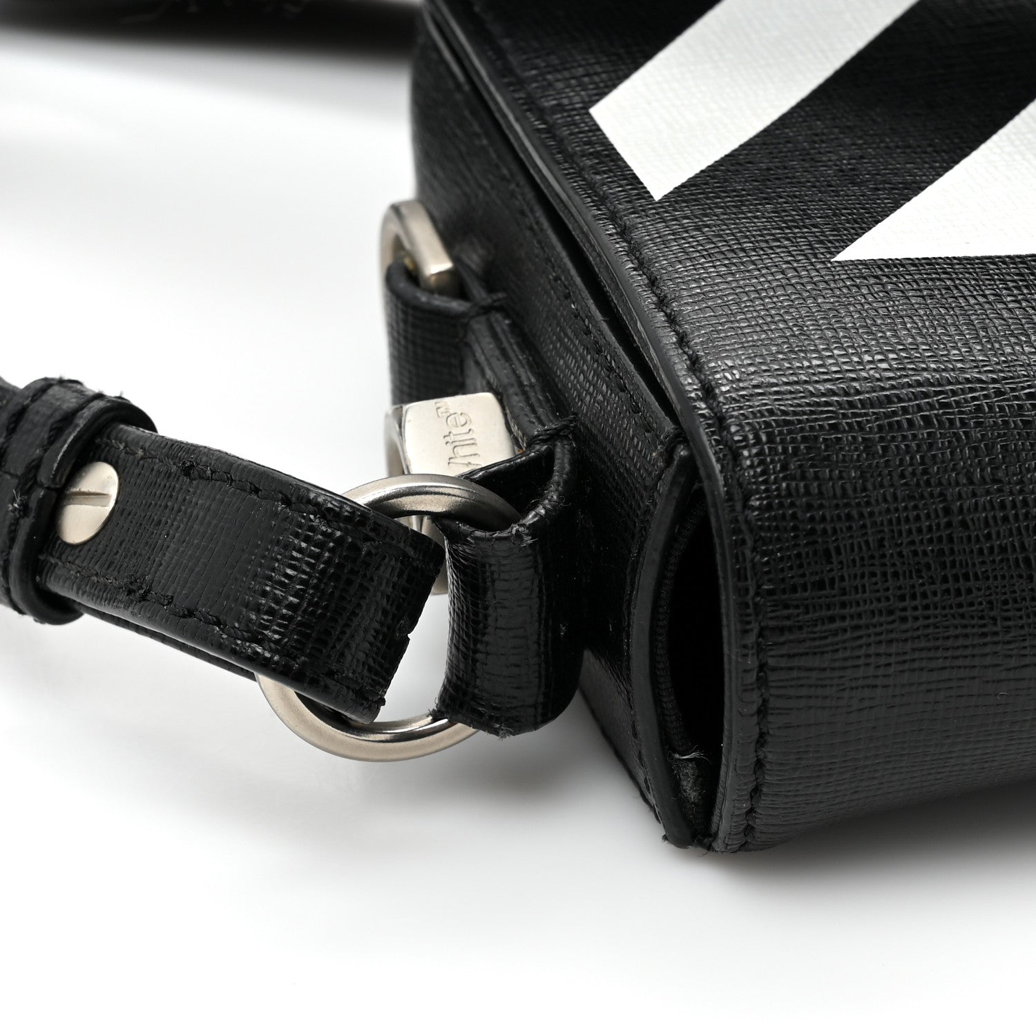 Off-White Saffiano Striped Mini Diag Binder Clip Bag Black White 18 of 18
