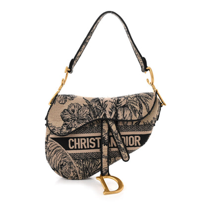 Christian Dior Canvas Embroidered Toile de Jouy Voyage Saddle Bag Beige Multicolor 1 of 9