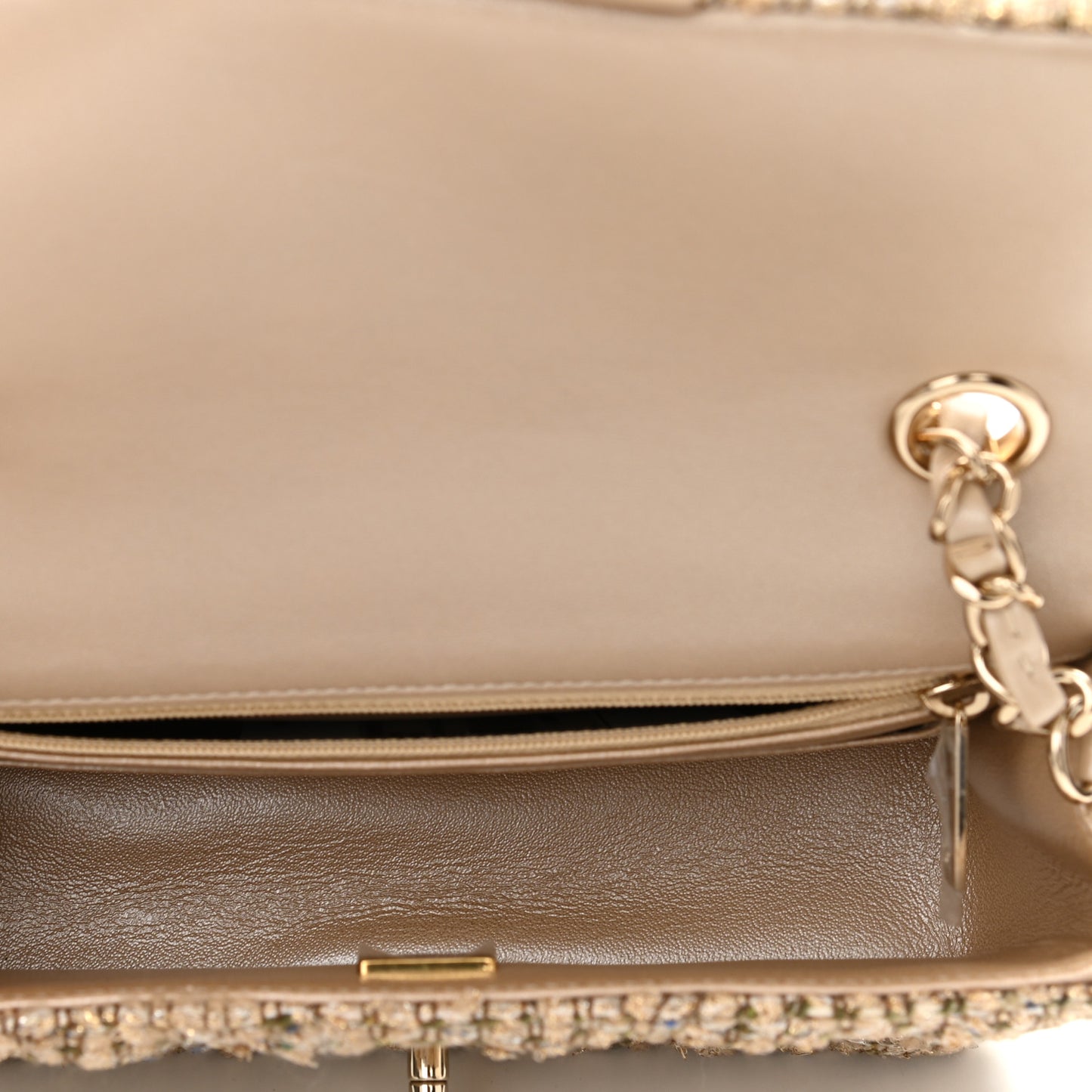 Tweed Quilted Mini Rectangular Flap Beige