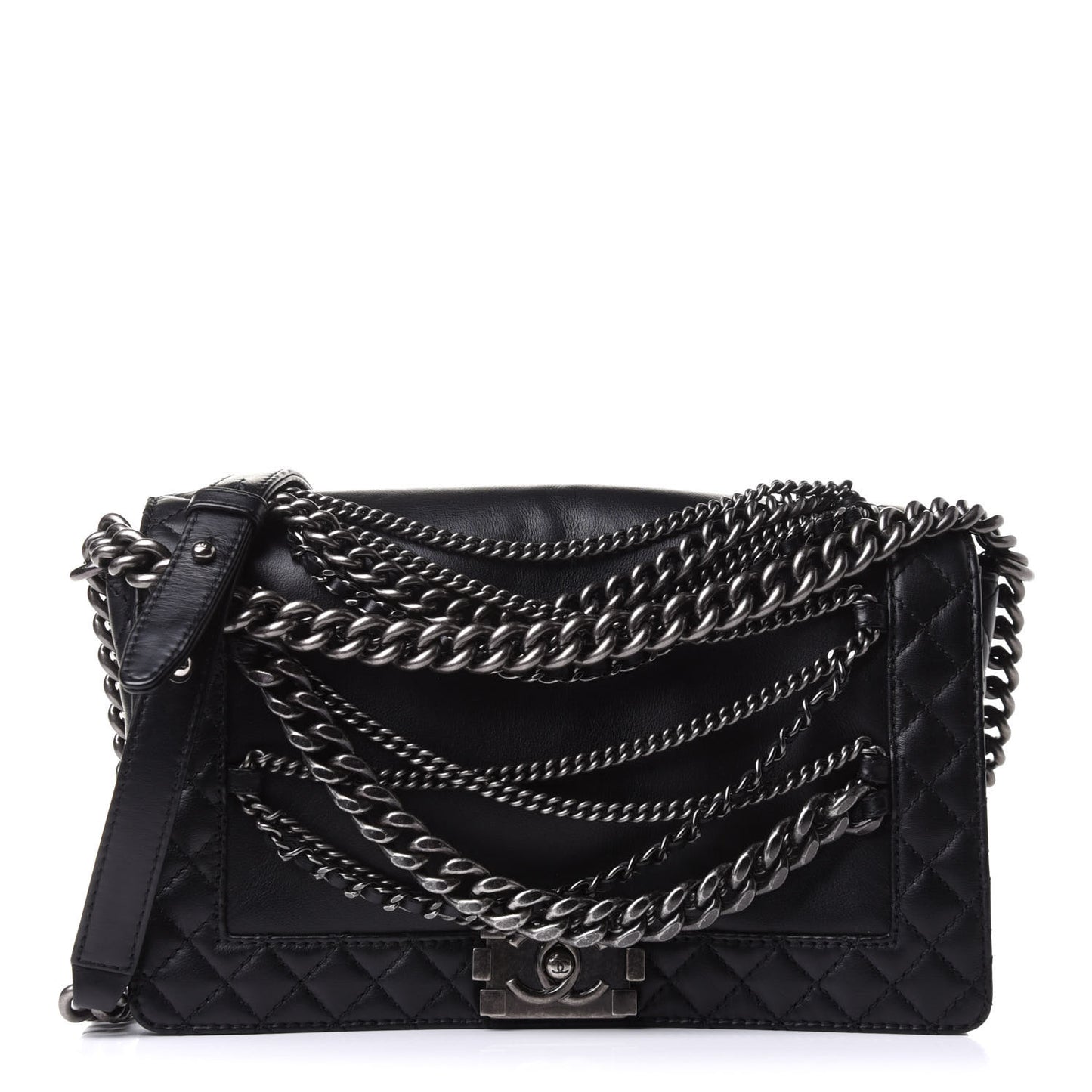 Calfskin Enchained New Medium Boy Flap Black