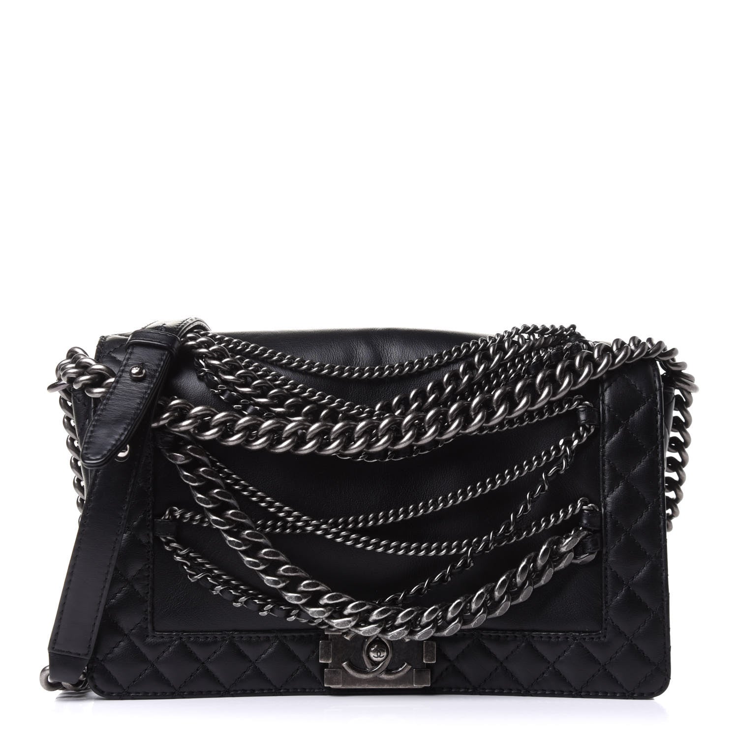 Chanel Calfskin Enchained New Medium Boy Flap Black 1 of 12