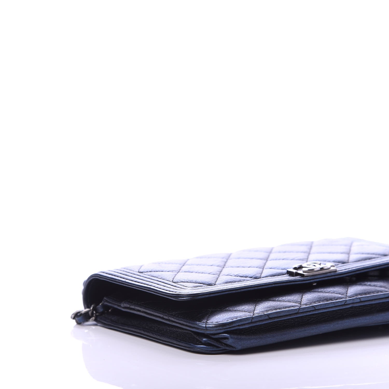 Chanel Metallic Calfskin Quilted Boy Wallet On Chain WOC Navy Blue 6 of 13