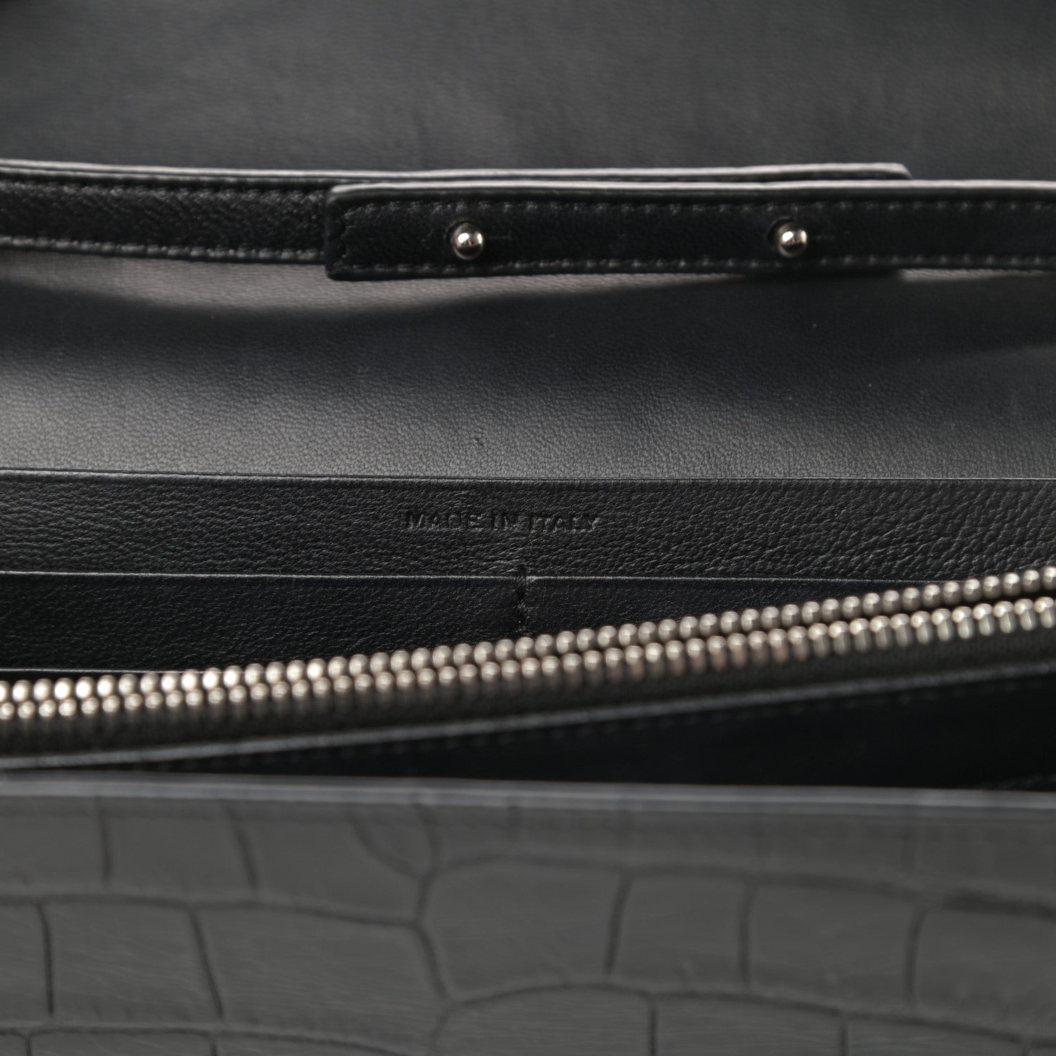 Saint Laurent Calfskin Crocodile Embossed Monogram Chain Wallet Black 7 of 14