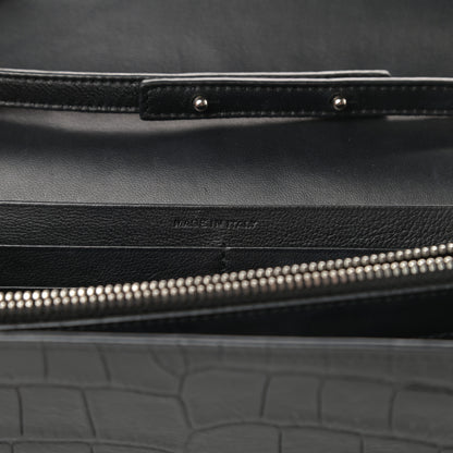 Saint Laurent Calfskin Crocodile Embossed Monogram Chain Wallet Black 7 of 14