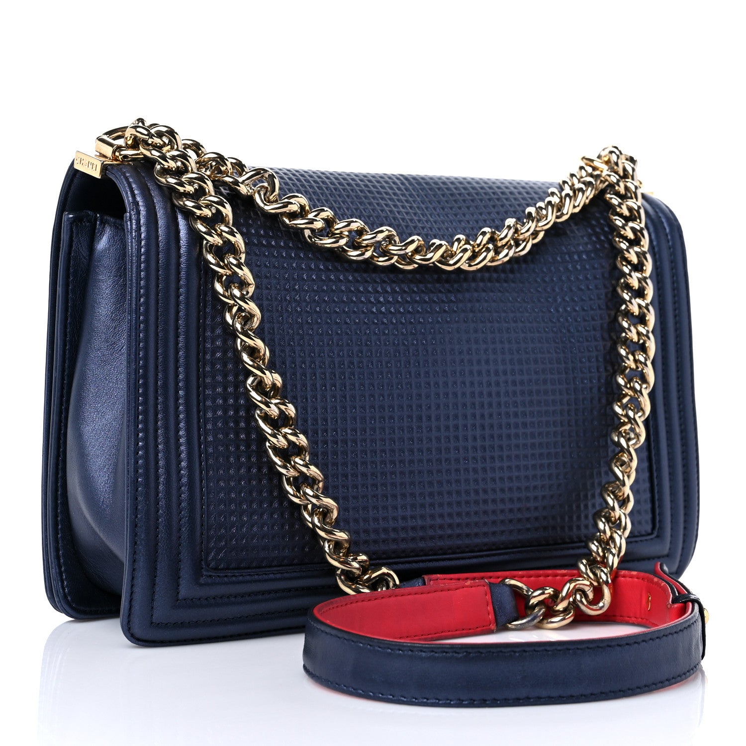 Chanel Lambskin Embossed New Medium Boy Cube Flap Navy 2 of 17