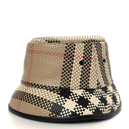 Burberry Calfskin Woven Check Bucket Hat M Archive Beige 1 of 9