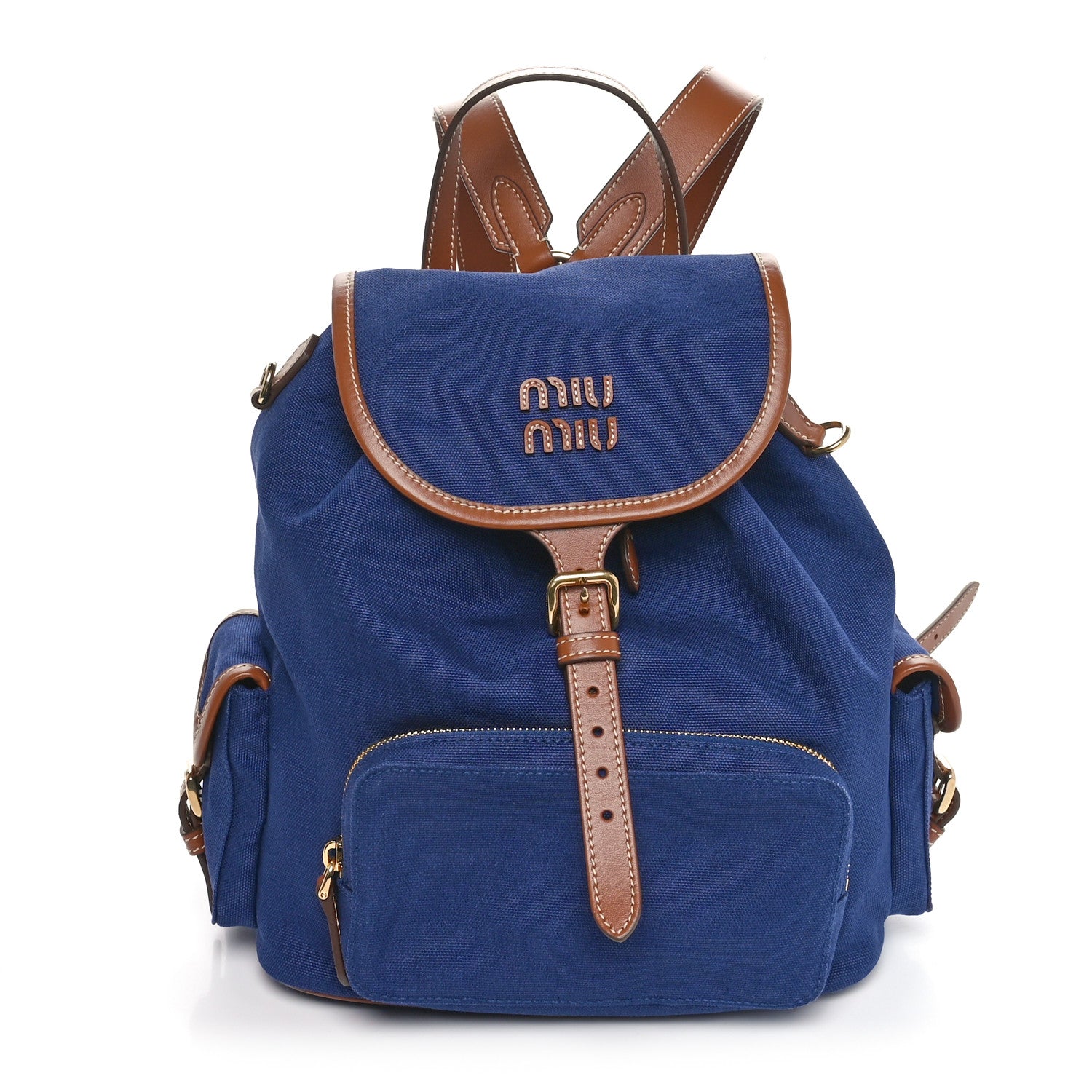 Miu Miu Canapa Soft Calfskin Backpack Bluette Brandy 1 of 9