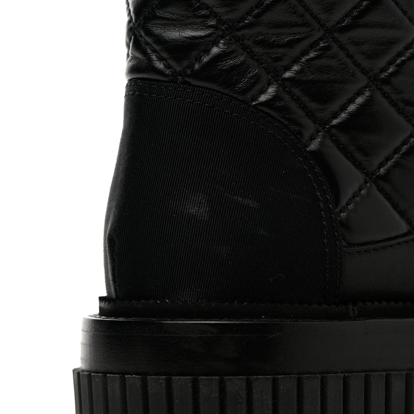 Calfskin Grosgrain Quilted Lace Up Boots 37 Black Grey
