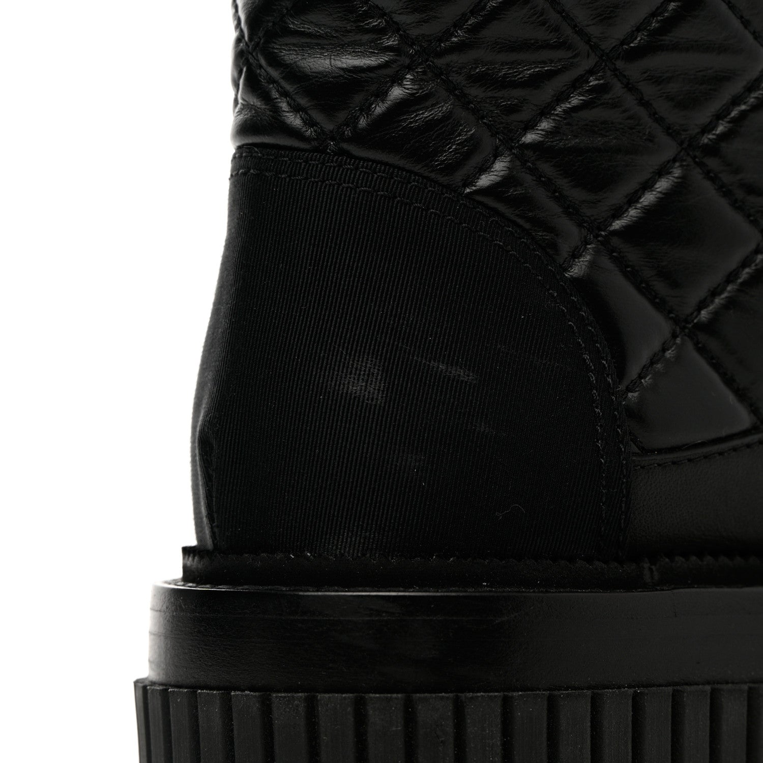 Chanel Calfskin Grosgrain Quilted Lace Up Boots 37 Black Grey 11 of 19