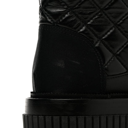 Chanel Calfskin Grosgrain Quilted Lace Up Boots 37 Black Grey 11 of 19
